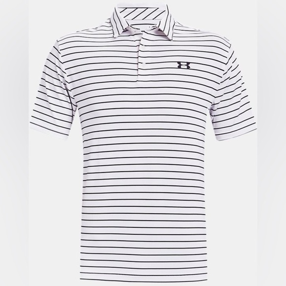 Under Armour Playoff 2.0 Men's Striped Polo Shirt - White and Black - Picture 1 of 12